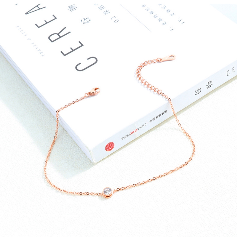 Gelang Kaki Rantai Bahan Titanium Steel Warna Rose Gold Gaya Korea Untuk Wanita Anti-rust anklet titanium-7