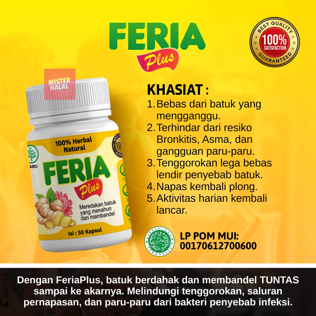 FERIA PLUS Atasi Batuk, Kapsul Herbal, Obat Paru-Paru, Asma, TBC, ISPA, Menghilangkan Dahak Dan Lendir, Batuk Menahun, Tidur Mendengkur, Ngorok, Sakit Tenggorokan, Sesak Nafas, Sinusitis