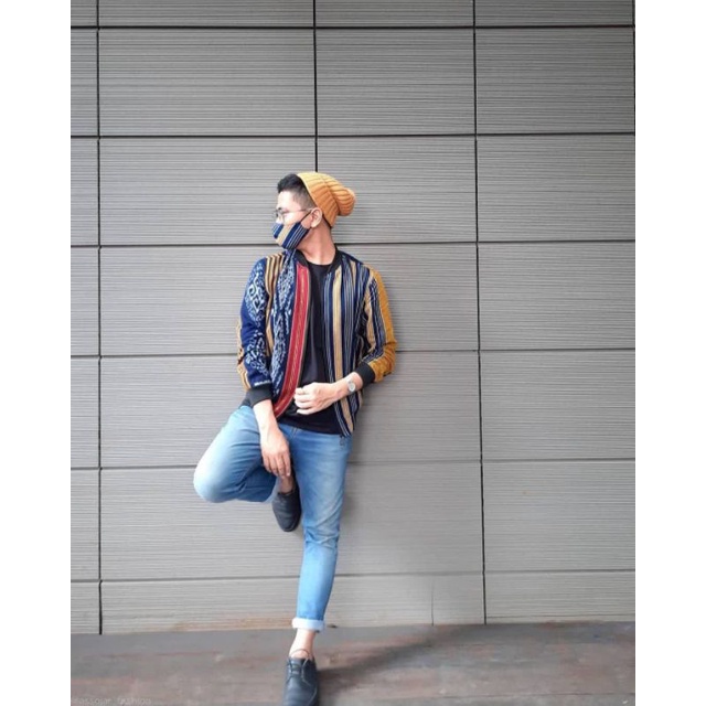 jaket tenun troso motif blangket || atasan tenun pria || hoodie tenun kekinian