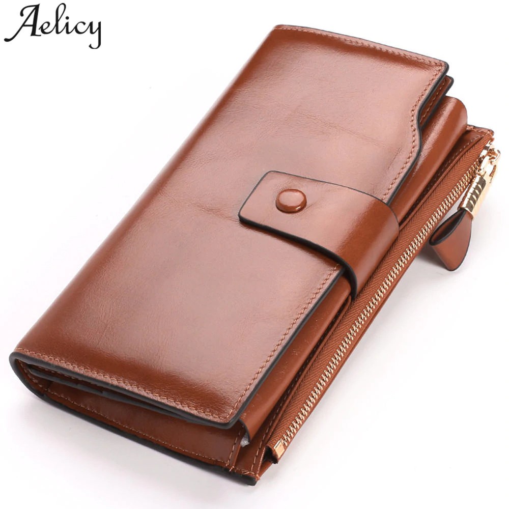 Great Produk import Aelicy 2018 Wanita Dompet Kulit Asli 100% Kulit Sapi Kulit Dompet Zipper & HASP
