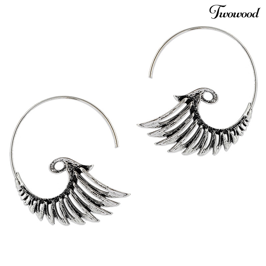 1 Pasang Anting Kait Juntai Bentuk Spiral Merak Bahan Alloy Gaya Etnik Retro Untuk Wanita