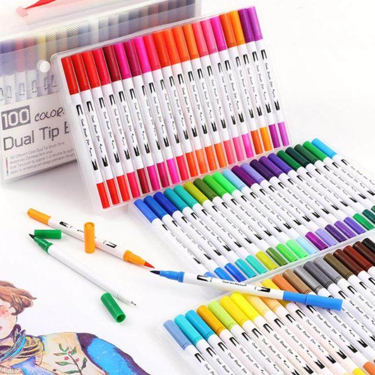 

Siap Kirim.. Slayershop Dual Tip Pulpen Sikat 24/48/60/100Warna Sketsa Menggambar Manga Dual Head spidol Warna Air Pena untuk Menggambar Animasi Mewarnai Books Desain Perlengkapan Seni