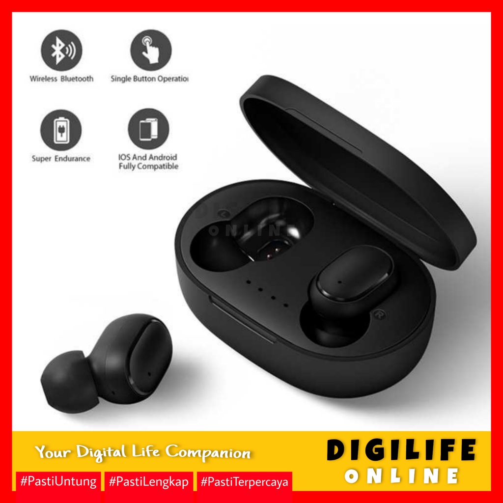Headset TWS Robotsky Earphone Bluetooth 5 Headphone Wireless Hitam Bluetooth A6S