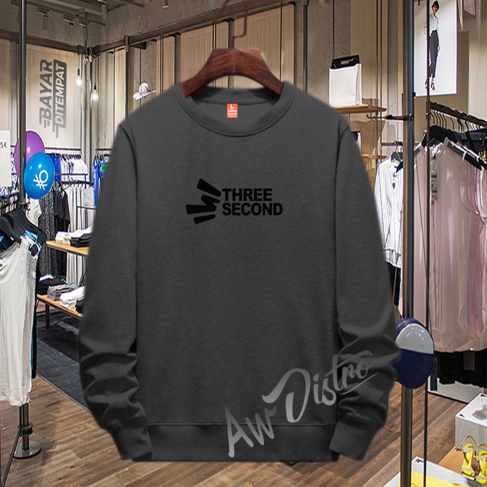 COD Sweater Distro Three Second Black Premium Quality Sweater Tulisan Jaket Kata-Kata Hoodie Sablon