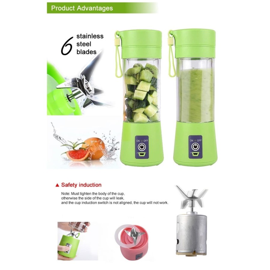 BLENDER USB MINI PORTABLE CHOPER MINI JUICER BUAH JUICE CUP BLENDER MINI POTABEL JUS 6 MATA PISAU CHARGER