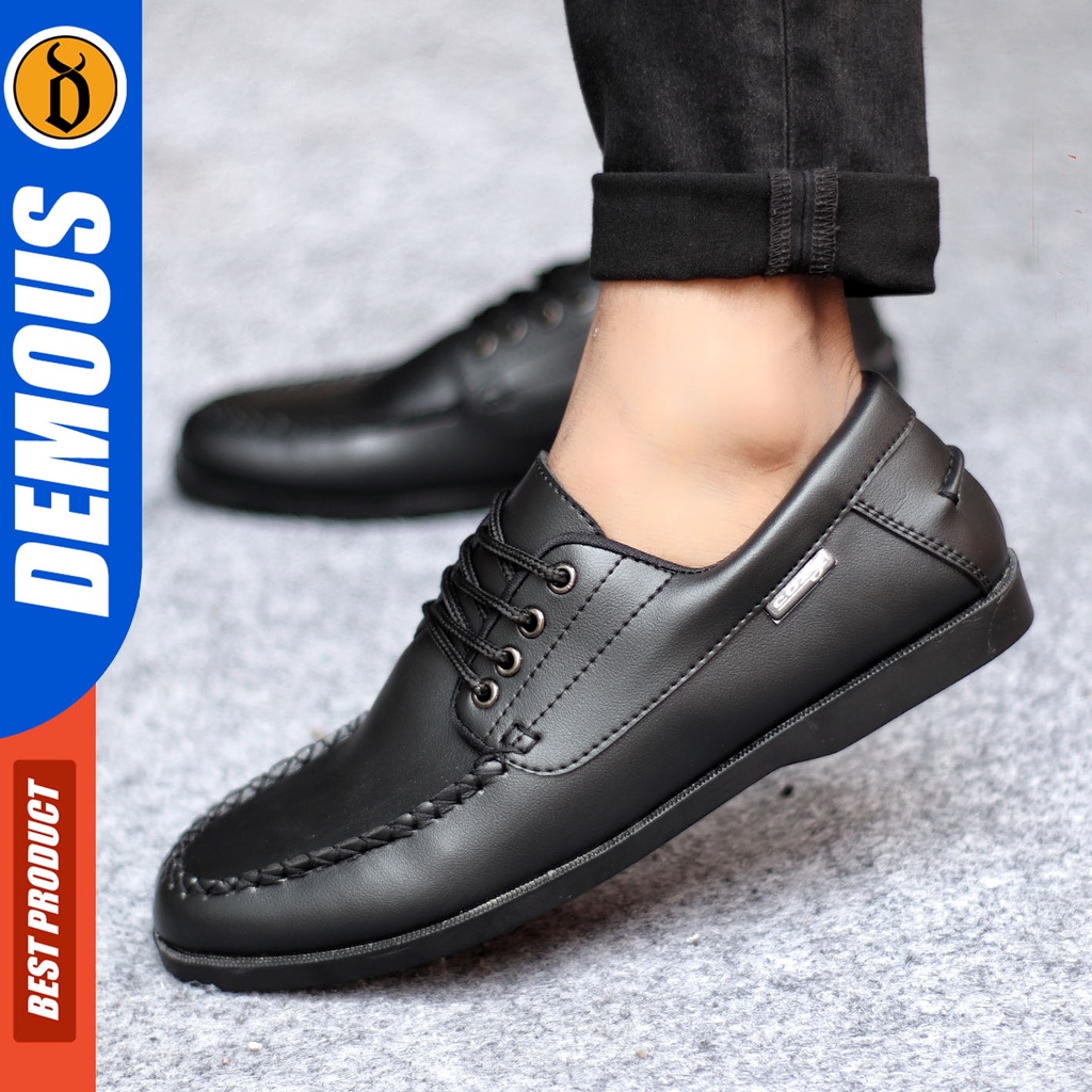 Sepatu Formal Pria Sepatu Pantofel Pria Kulit Pu Tali Sepatu Casual Kerja Kantor Kuliah Kondangan Sepatu Hitam Pria DEMOUS MONZI