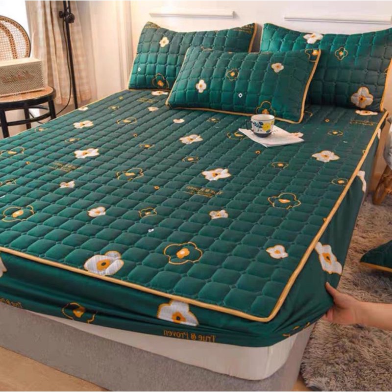 Sprei Waterproof / Sprei Protektor bermotif  ukuran 180x200cm-Hijau bunga