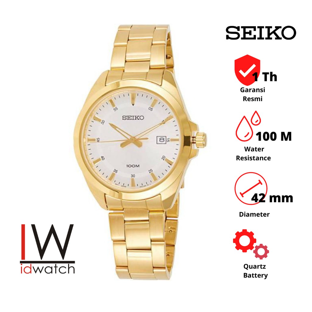 Seiko Classic SUR212P1 Jam Tangan Pria Original SUR212 Cowok Klasik Gold Strap Rantai Stainless