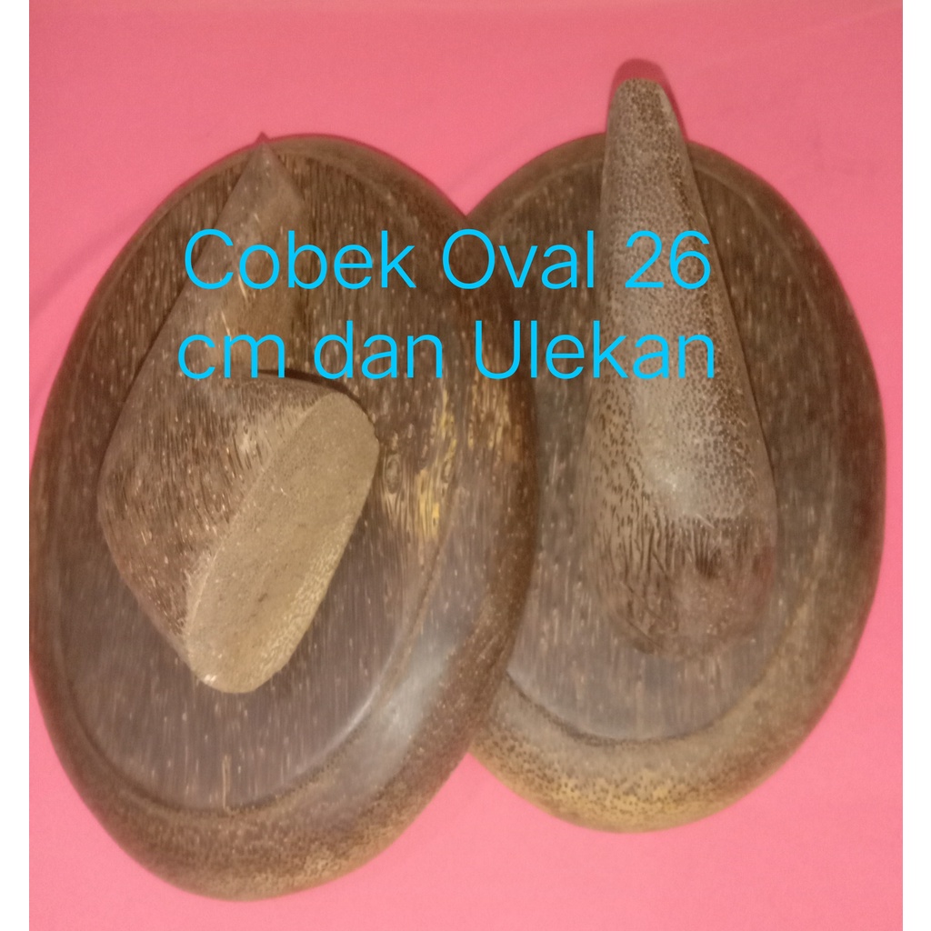 Murah Cobek Oval Jumbo kayu Aren 26 cm dan Ulekan