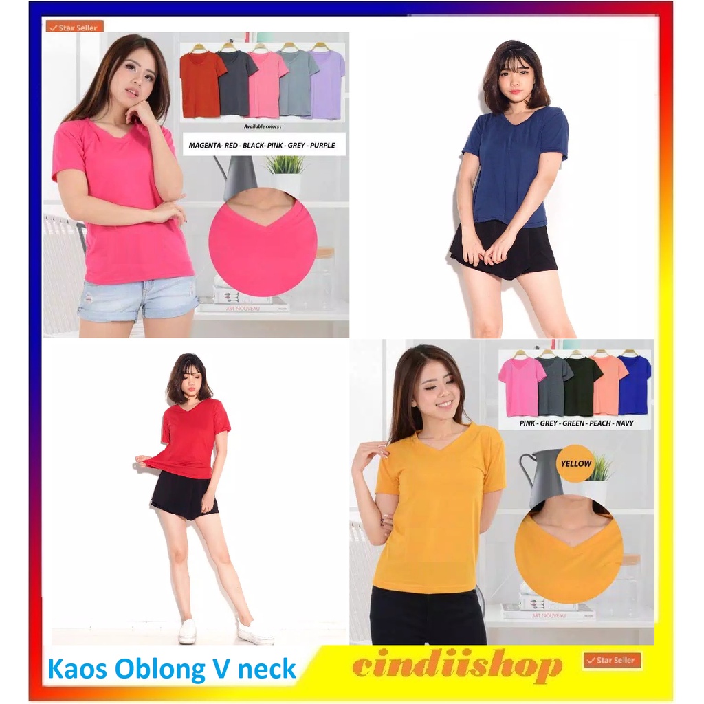 Kaos Wanita Oblong V Neck Lengan Pendek Baju Daleman Cewek Dewasa Polos