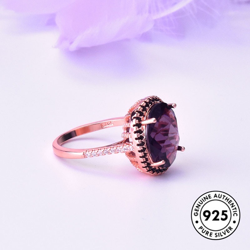 Cincin Kepribadian Bahan S925 Silver Rose Gold Amethyst