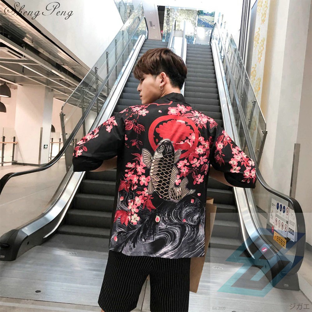 Baju Jepang Japan Kimono Pendek Unisex Fish Happi Ikan Koi - Haori Goldfish