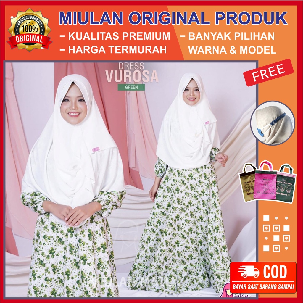 MIULANOKE DRESS Vurosa Miulan Bahan katun Motif Bunga Fashion Muslim Gamis Long Dress Cantik Terbaru