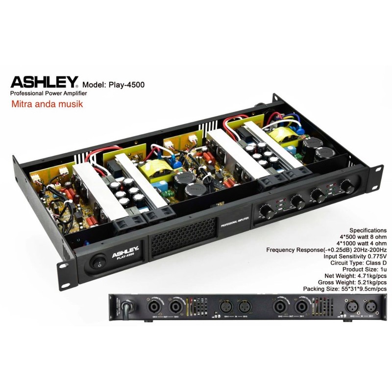 power amplifier profesional ashley play 4500 ashley power play 4500 4x1000watt