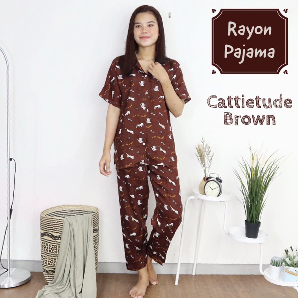 IZANY Piyama CP allsize One Set Rayon Import / Daily Set / Tie dye-CATTYTUDE BROWN
