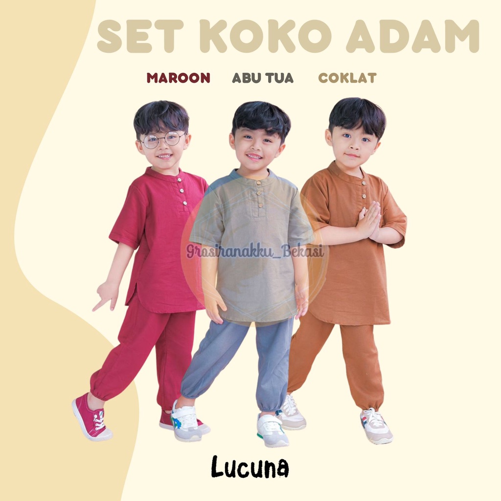 Setelan Anak Koko Adam Lucuna Linen Mix Warna 1-5 th