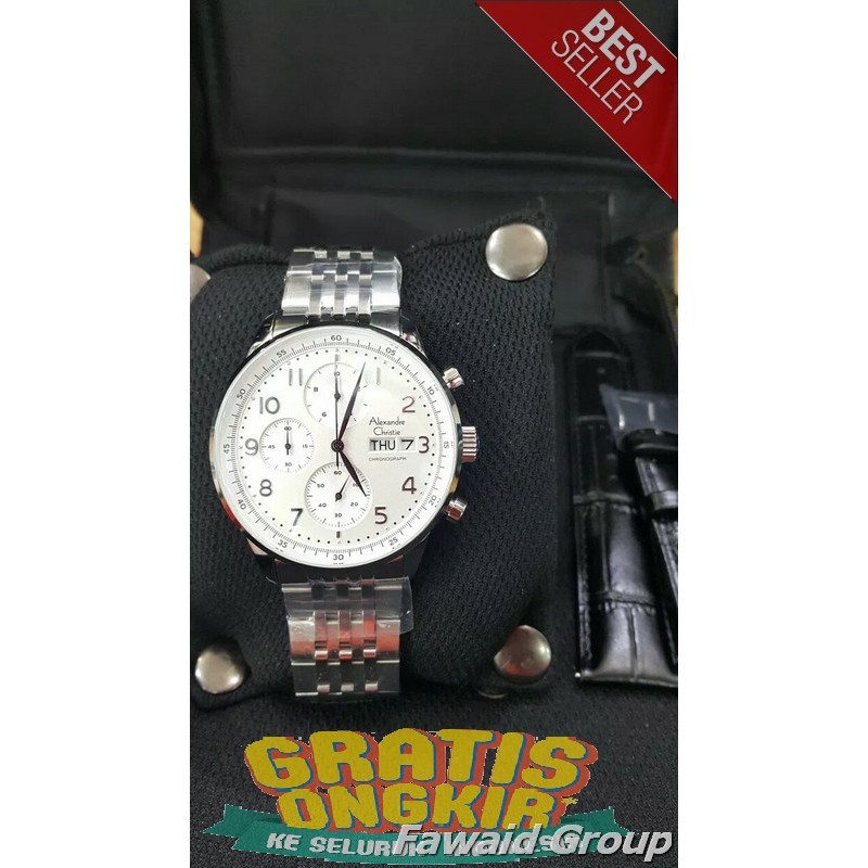 Best Seller Jam tangan Pria ALEXANDRE CHRISTIE AC 6492 PRIA SILVER WHITE DJARUM BLACK ORI
