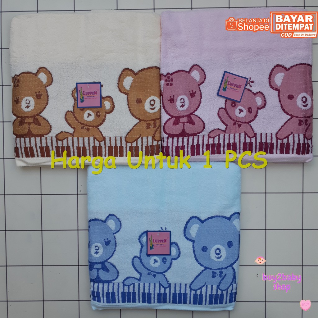 Handuk mandi bayi bahan halus dan lembut motif Bear Family 120 x 60 cm 1 PCS