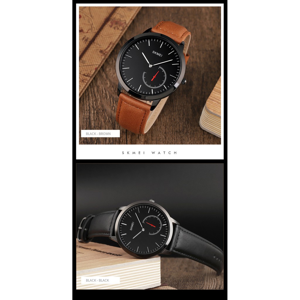 Jam Tangan Pria SKMEI 1676 Casual Mens Watches Male Luxury Leather Strap Quartz Business Watch