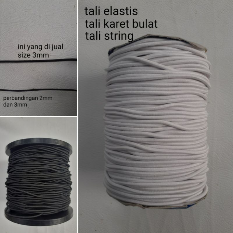 Tali karet bulat 3mm Tali string tali frame tenda Tali elastis Tali Melar ukuran 3 mm