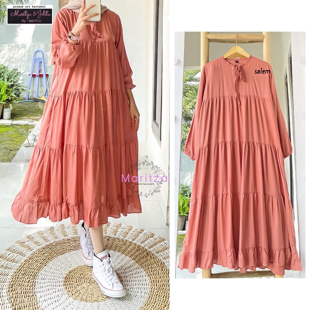 Rachel Midi Dress / Fashion Muslim / Dress Murah / Bahan Katun Rayon / Gamis Wanita Terbaru Kekinian