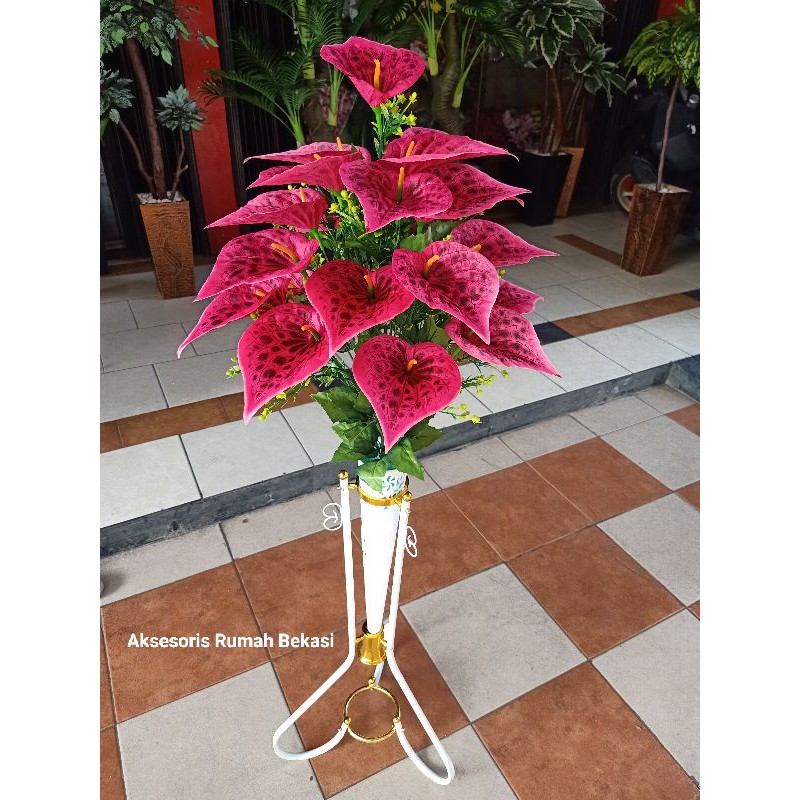 (Bunga saja) Bunga artificial anthurium, Amarilis, Aron panda, Bunga Lilly bunga sudut-Aron pink fanta