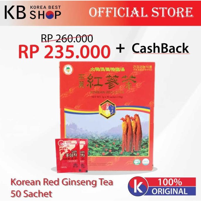 

TERMURAH PROMO KOREA RED GINSENG TEA 50 sachet x 3 gram /OBAT HERBAL ASAM URAT/OBAT HERBAL PELANGSING/OBAT HERBAL KOLESTEROL/OBAT HERBAL DIABETES