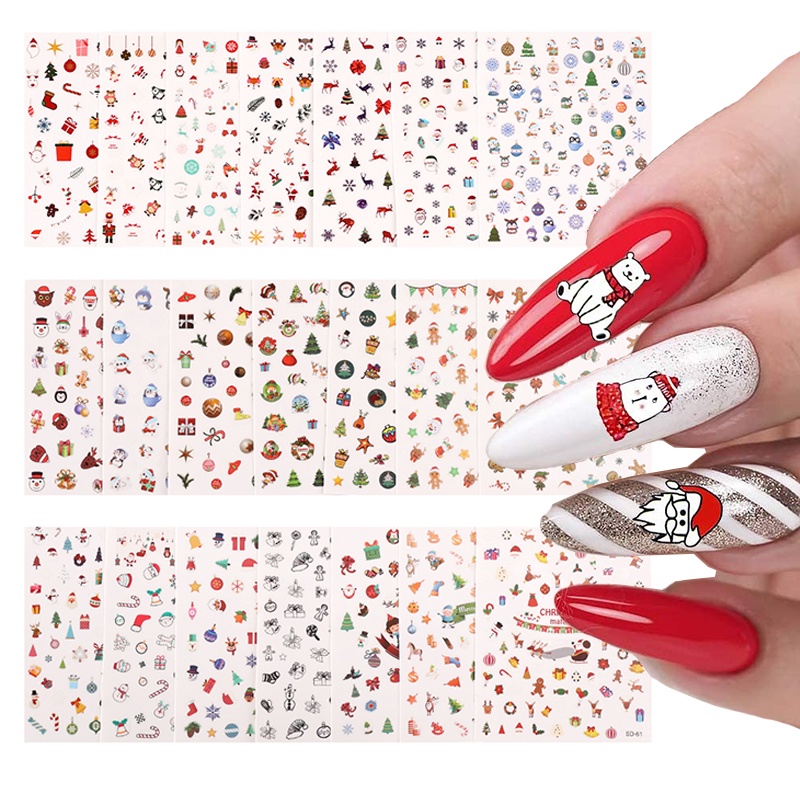 Random Color Christmas Nail Art Stickers/ 3D Self-adhesive Nail Decals/ Santa Claus Snowflake Nail Design