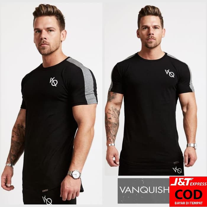 { BISA COD } Kaos VQ STRIPE / Baju Vanquish gym fitnes pria shoulder list CASUAL