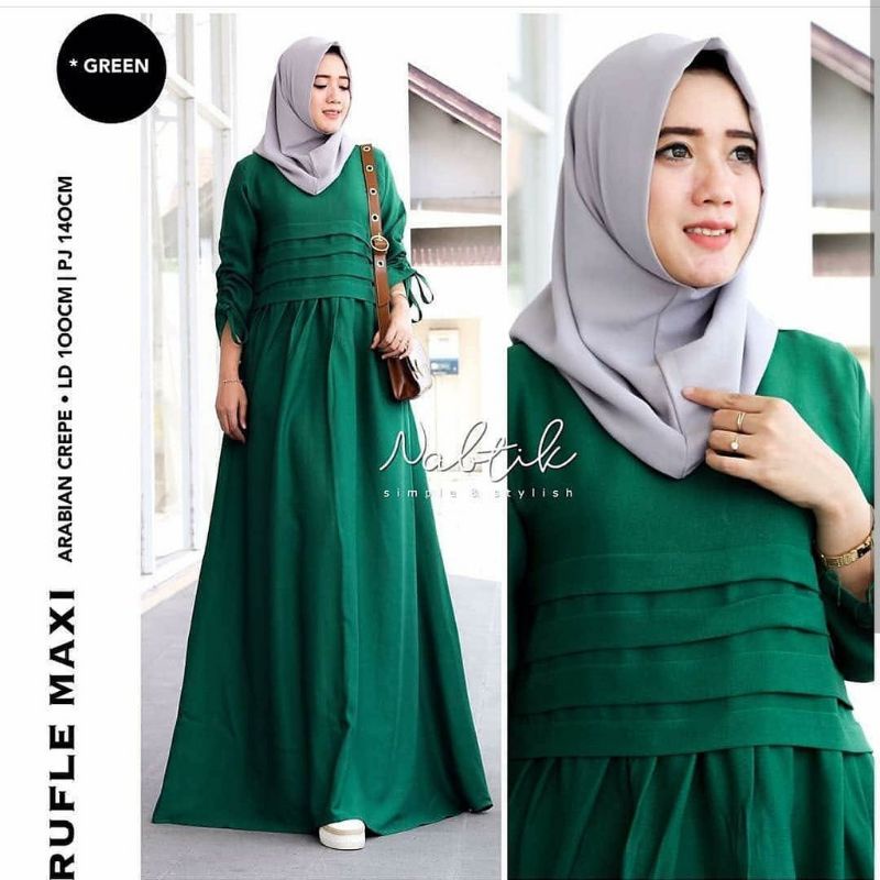 Rufle maxi dress baju gamis fashion muslim remaja wanita