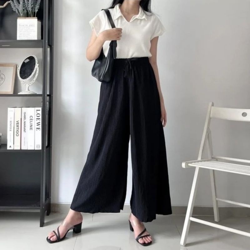 Kulot Lidi Polos Plisket Wanita Premium Fit S-XXL