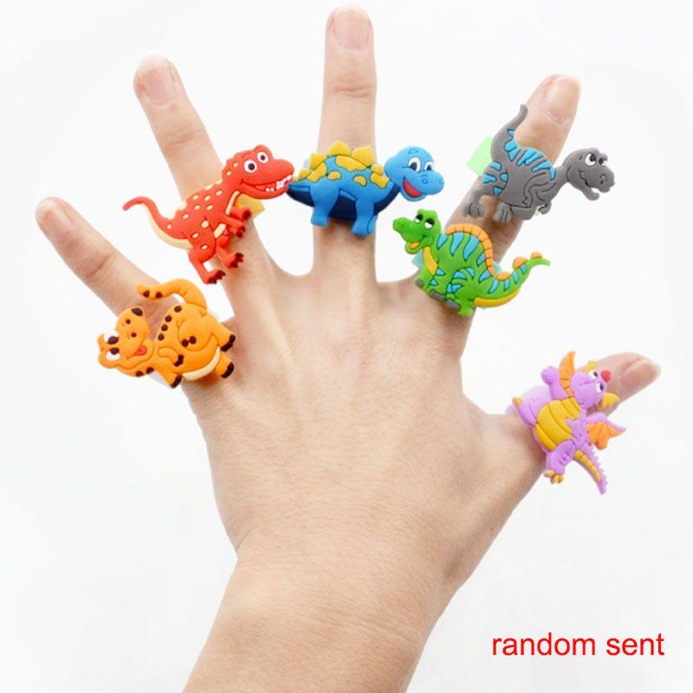 Nickolas1 Cincin Dinosaurus 6PCS Warna-Warni Lucu Karet Lembut Aksesoris Fashion