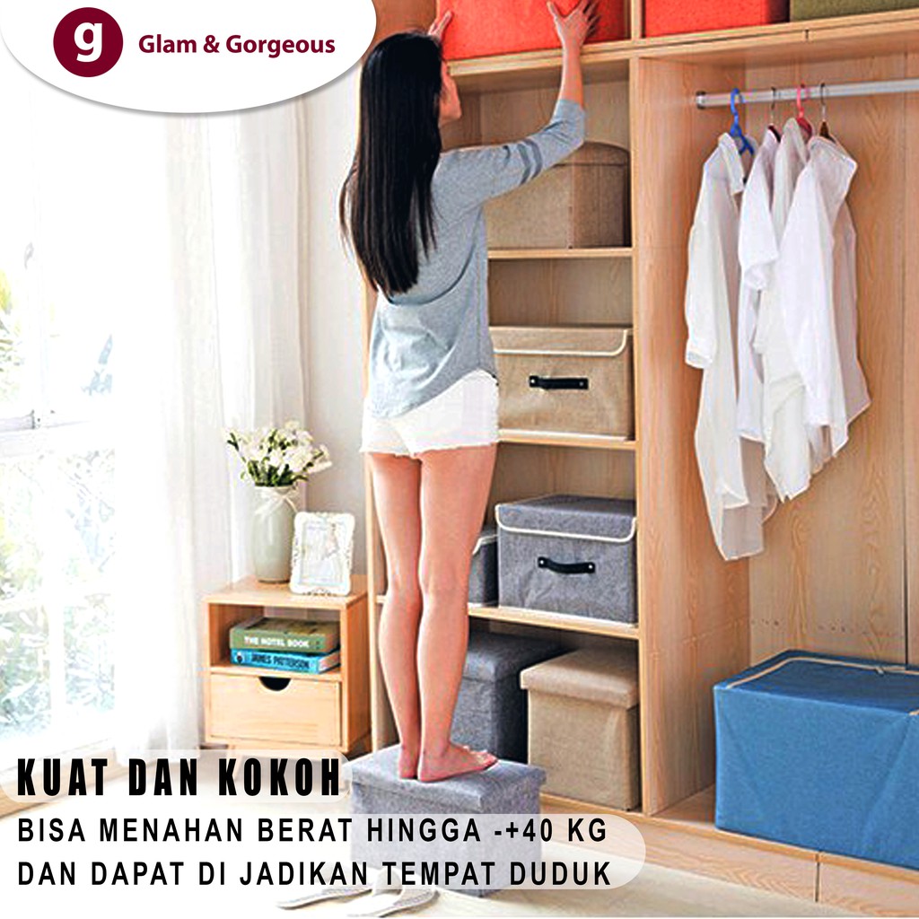 Box penyimpanan Serbaguna Kursi Stool Tempat Mainan Sepatu Buku Bahan Cotton SB014