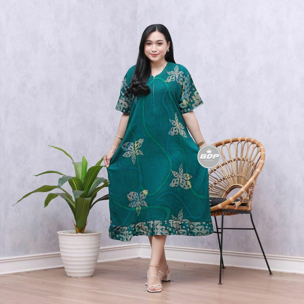 Dianputri - Daster Maura Batik Cap Rayon Grade A Motif Terbaru Busui Resleting Depan - Baju Tidur Daster Kekinian-oser hijau