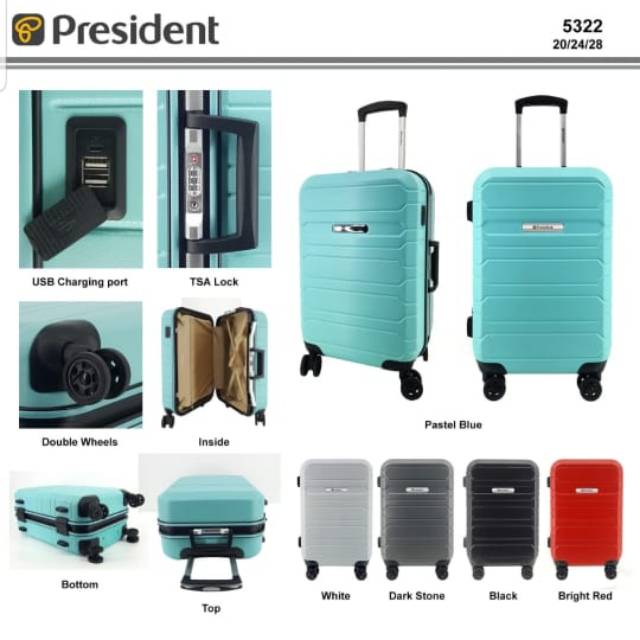 koper president 5322 20 inch / koper 24 inch bagasi size president usb charger / 28 inch president