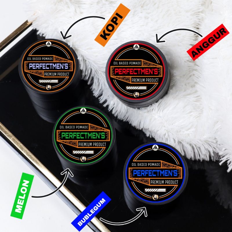 PERFECTMENS OILBASED POMADE 60gr POMADE OIL BASED PELURUS RAMBUT free sisir+sticker BOX PREMIUM POMADE