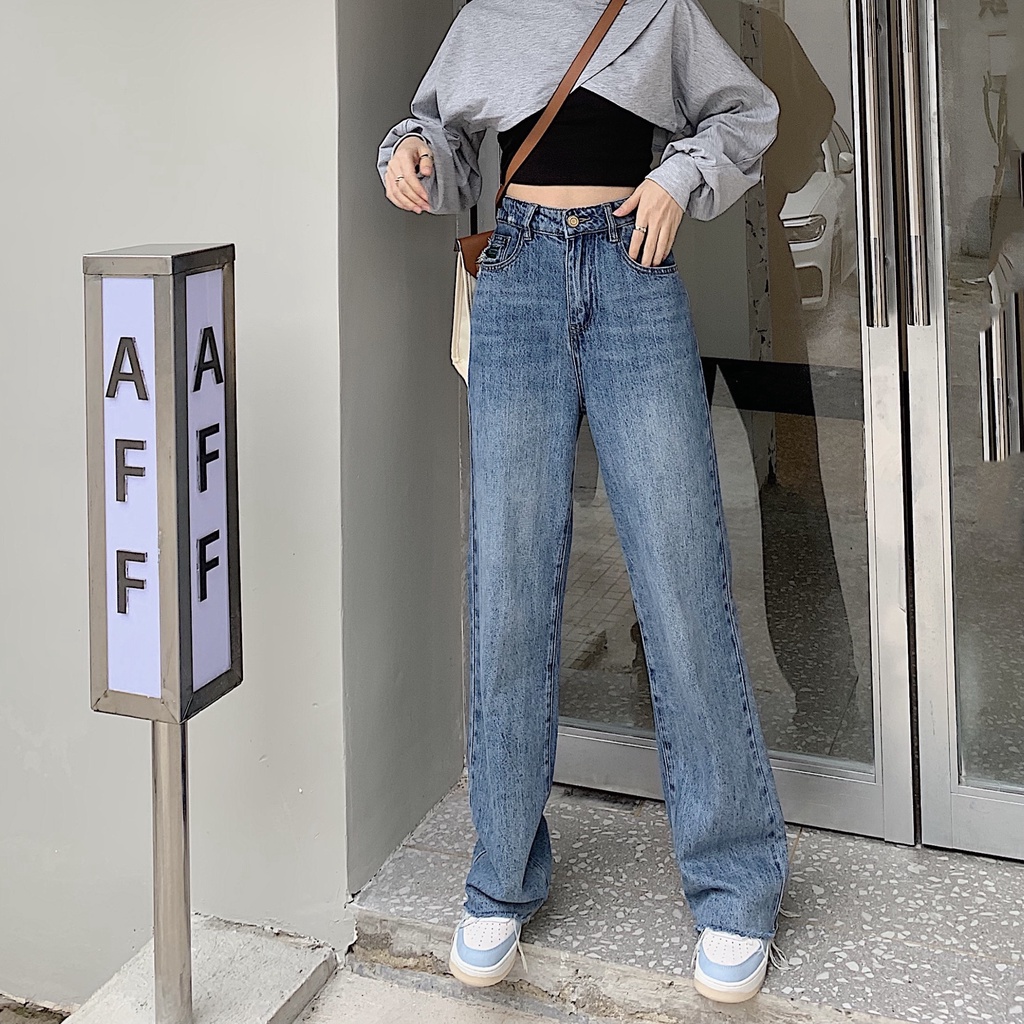 korean style kekinian vintage longgar celana jeans panjang wanita