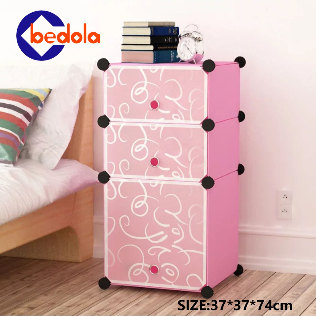 Bedola Lemari plastik bedside table anti air rak buku susun 3 pintu/kotak