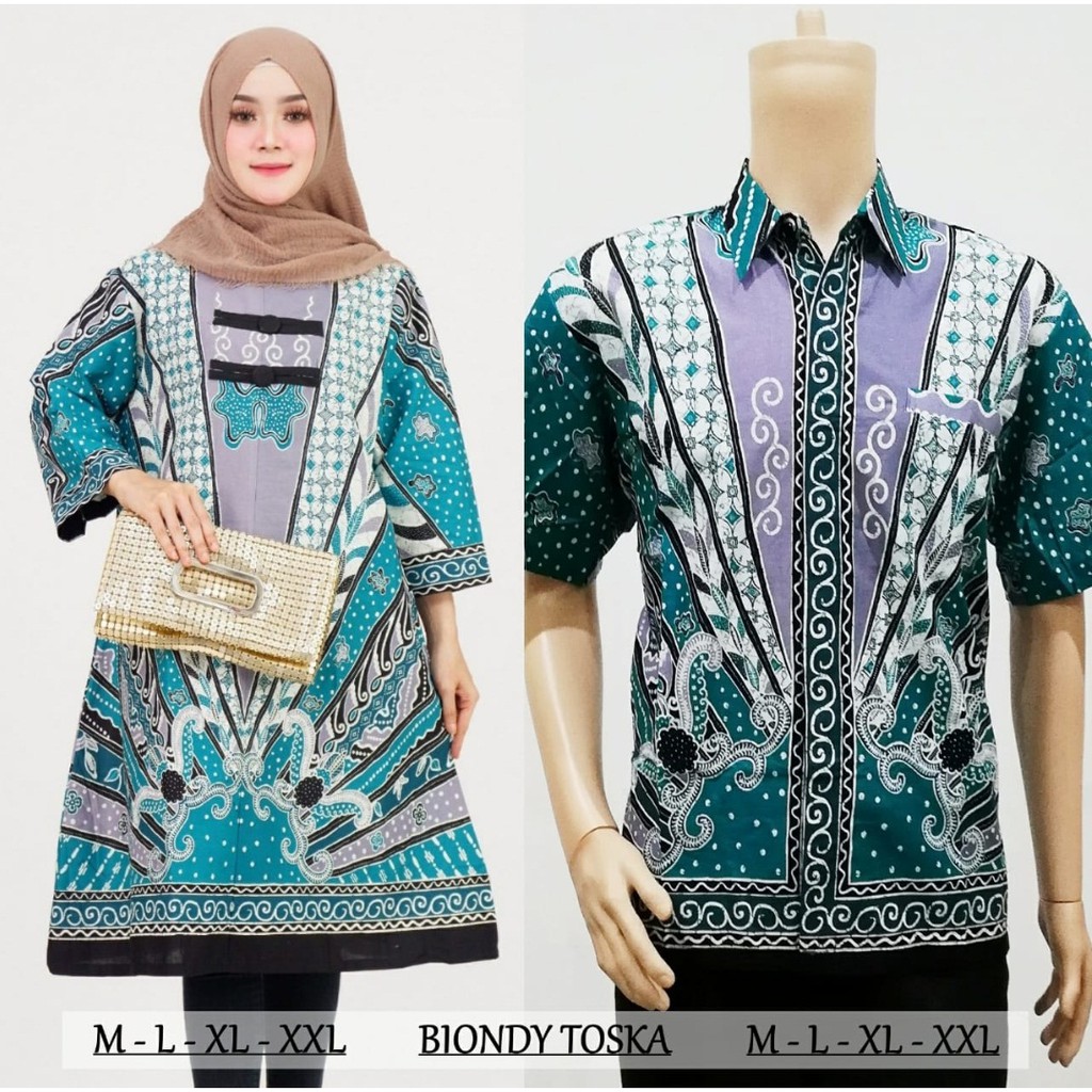 Set Couple Sarimbit Keluarga Lebaran Tunik Batik Muslim 2454 Biondy Tosca