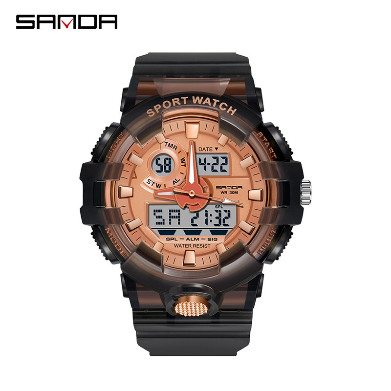 SANDA WATCH 778 Jam Tangan Pria Wanita Digital Analog Dual Time Tali Rubber WATCHKITE WKOS