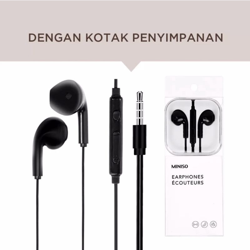 HEADSET MINISO KABEL EAEBUDS IN EAR HEADPHONE KLASIK ORIGINAL MINISO