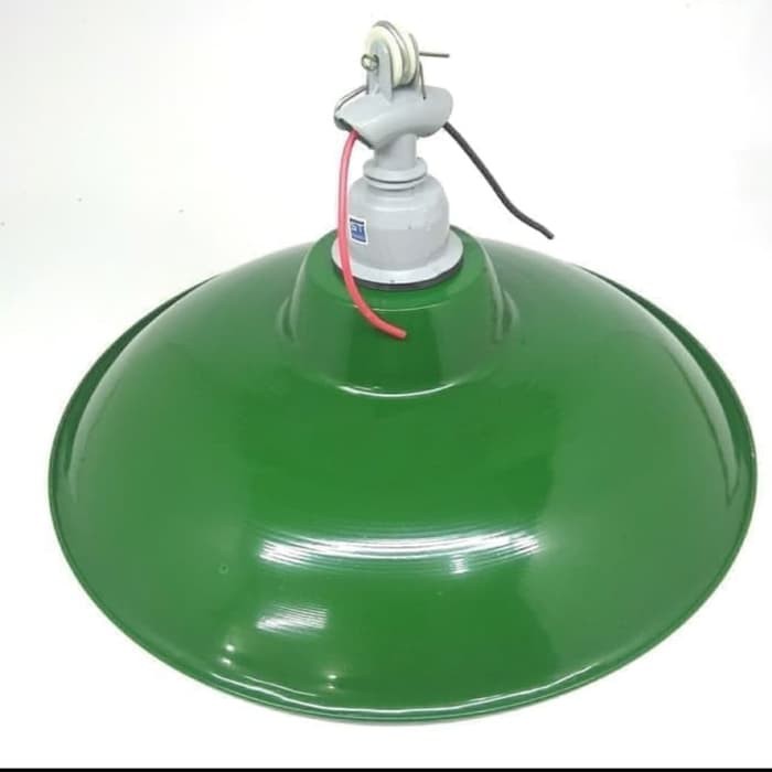 [BESAR] PAKET LAMPU JALAN Hijau DIAMETER 30CM Fitting Gantung WD E27 tudung kap lampu anti air topi