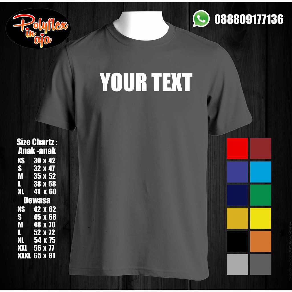 Kaos custom sablon tulisan kata