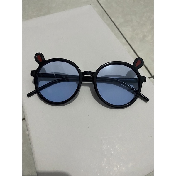 kacamata anak transparan bening transparant import kucing anak dan bayi-hitam biru