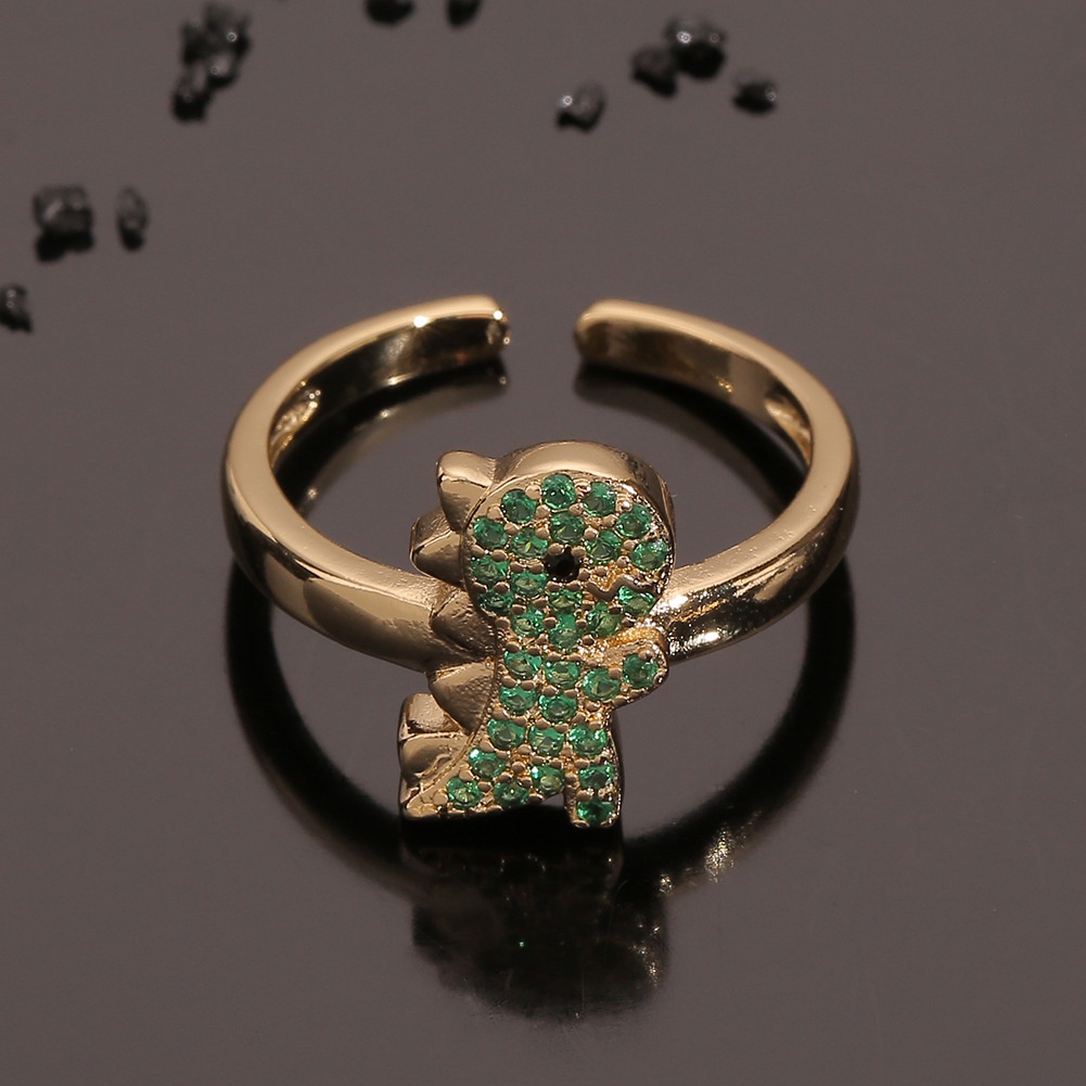 Ornamen kreatif kartun dinosaurus Cincin mikro bertatahkan zircon Bahasa Perancis sederhana gelang c