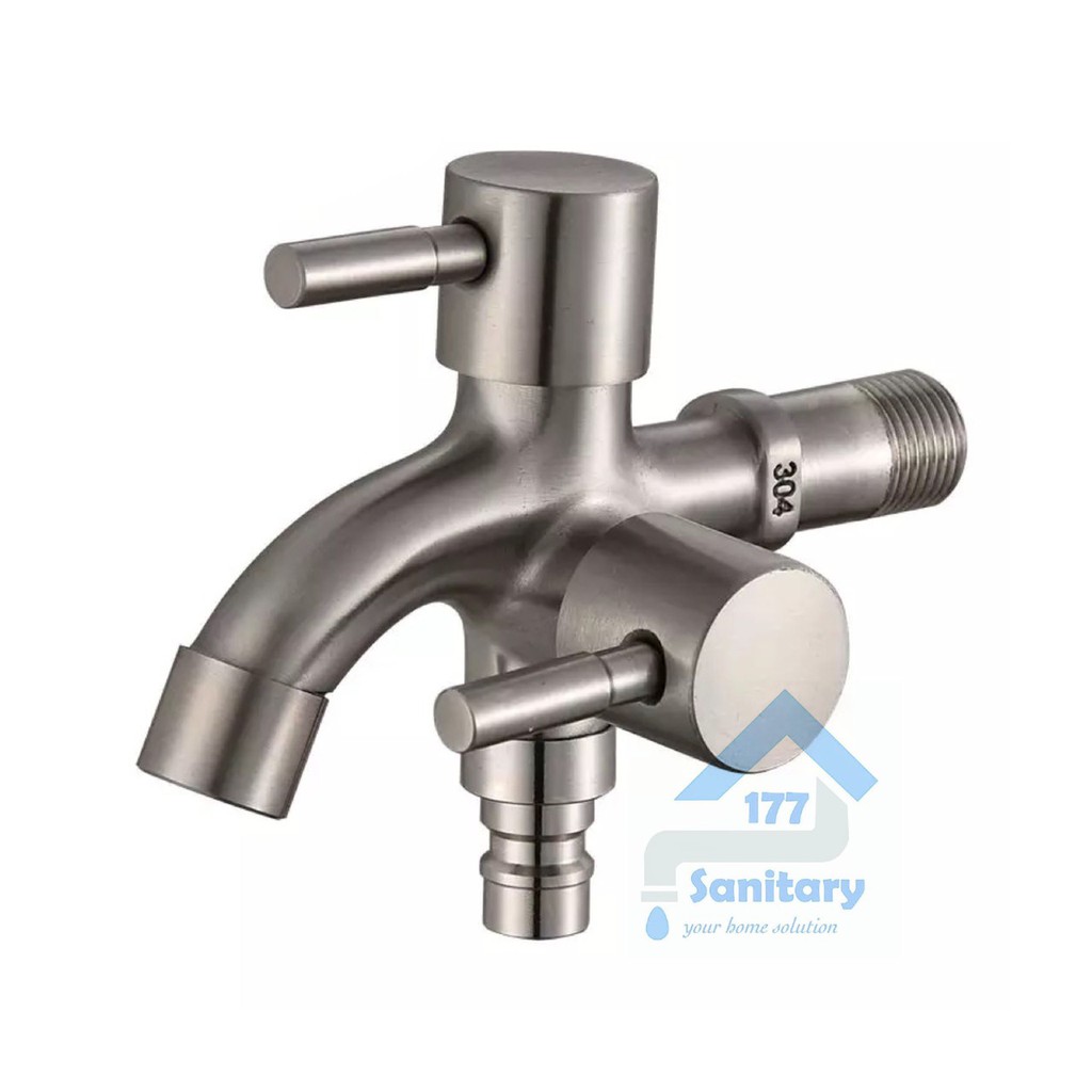 Kran Cabang Stainless 304 Engkol MY05-Keran Air Shower double dua 2 stenlis bisa utk mesin cuci stenles minimalis /G54