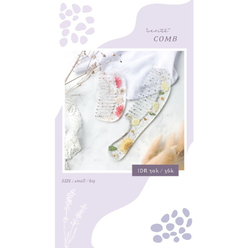 Custom Comb with real dry flower / sisir resin/ sisir cantik/sisir bunga/sisir unik