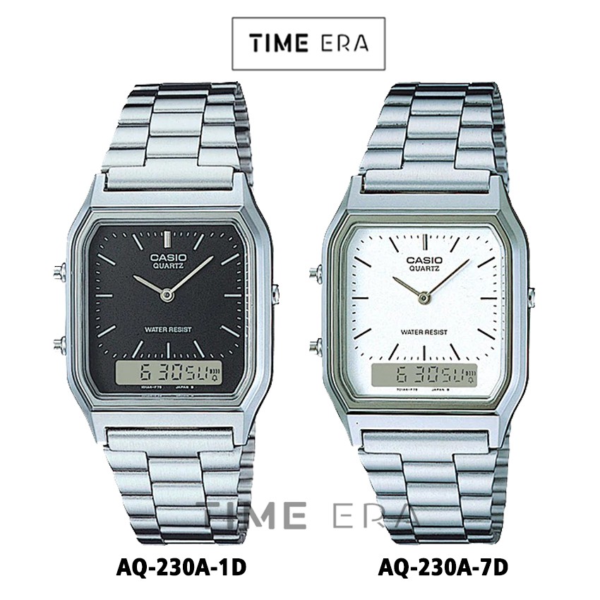 Casio Original AQ-230A-1D / AQ-230A-7D / AQ230A-1D 7D Unisex Digital Stainless Silver