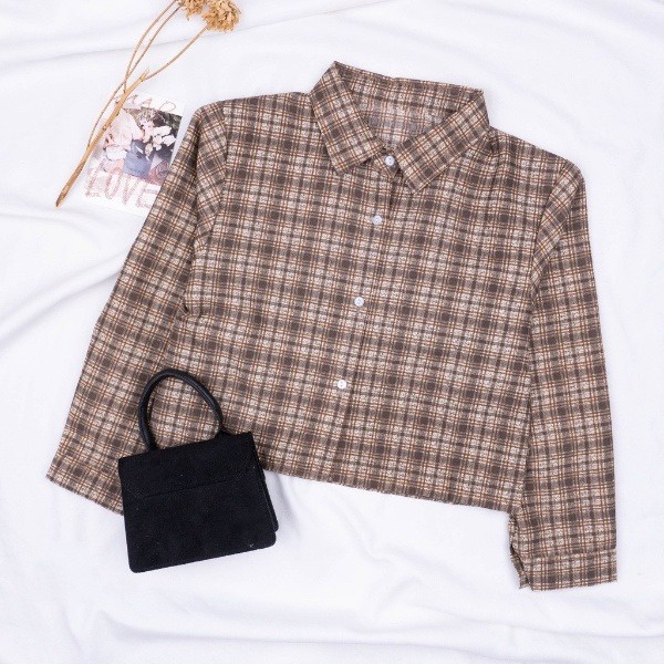 KEMEJA TARTAN CROP TOP BLOUSE | KEMEJA KOREA CROP TOP - KEMEJA FEBRIC - TARTAN OUTER CROP