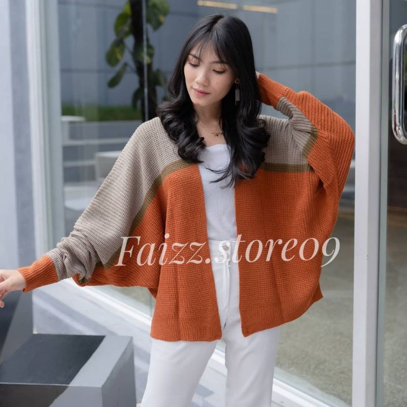 (TWO-TONE) Cardigan Rajut OVERSIZE BATWING/Cardigan Rajut Wanita Tebal PREMIUM STORE09 MURAH